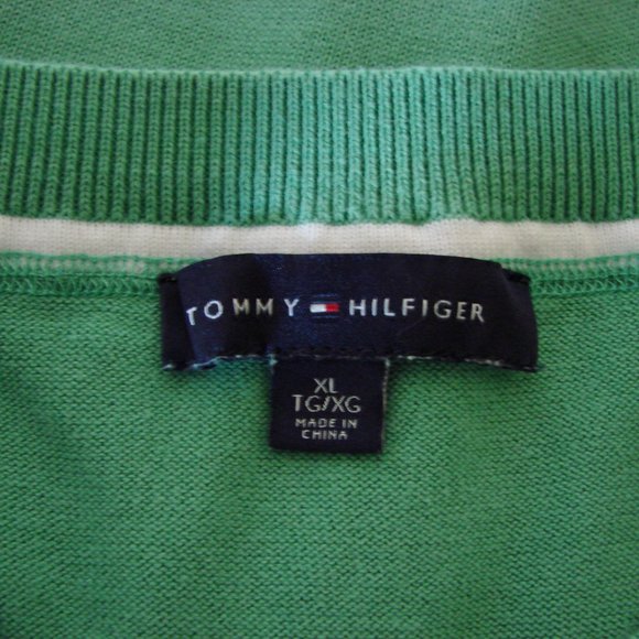 Tommy Hilfiger Green Knit Tunic Sweater Top Sporty White Stripe Rounded Hem XL - Picture 3 of 12